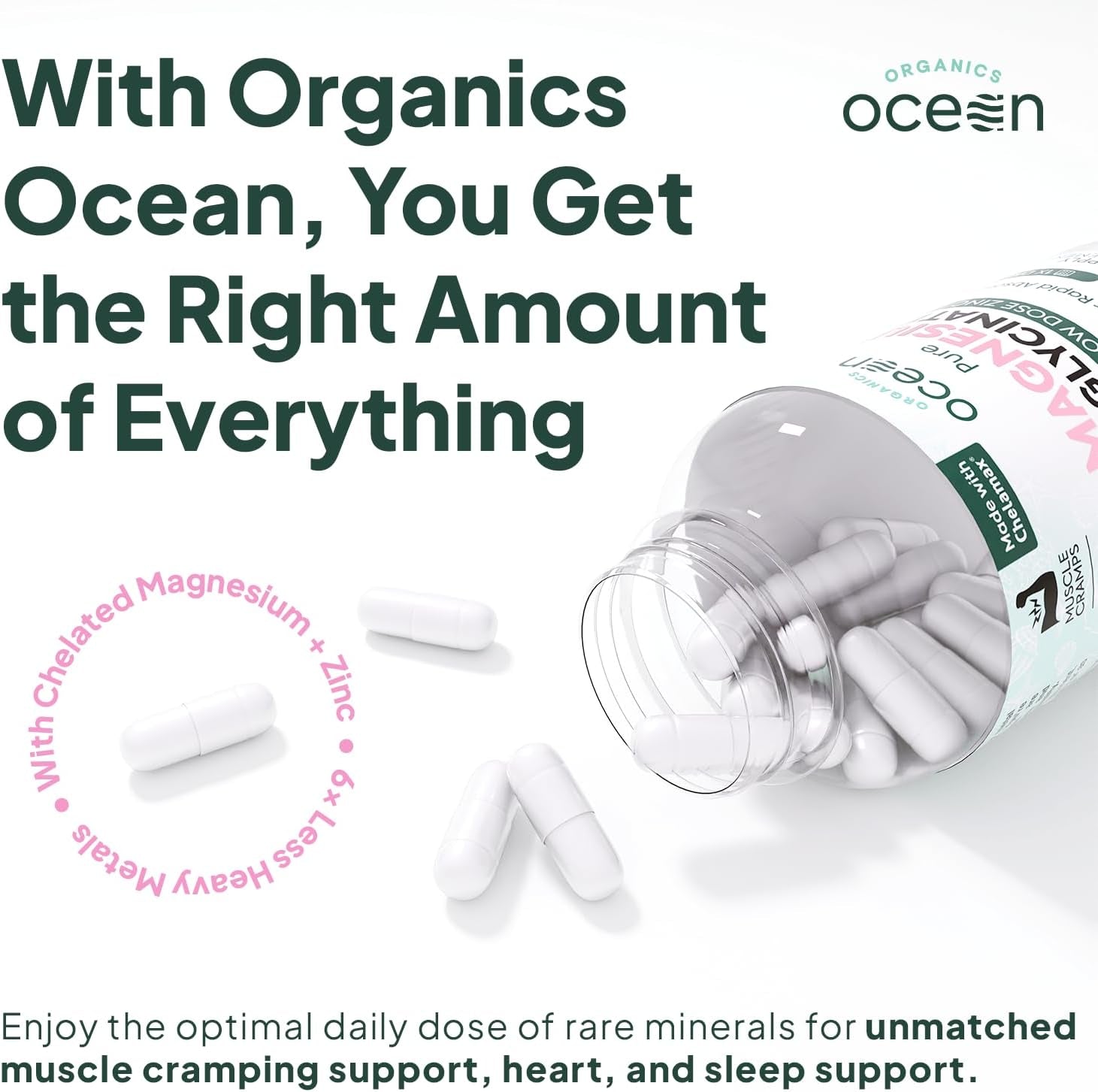 Pure Magnesium Glycinate with Zinc - Maximum Strength Chelated Magnesium Supplement for Women and Men for Muscle Cramps and Sleep Support - 90 Capsule